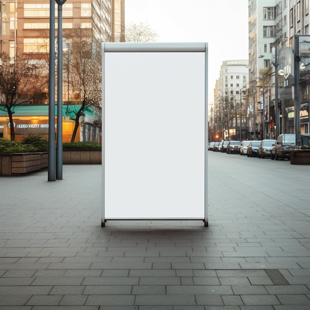 Maqueta de un cartel largo de color blanco vacío en el área de la ciudad