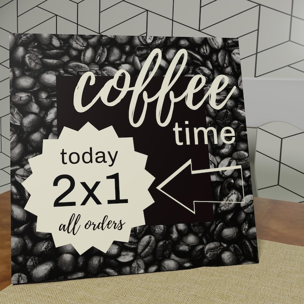 maqueta de cartel de oferta de café en la mesa y el café