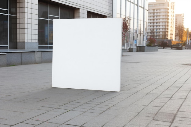 Una maqueta de cartelera blanca en blanco en una acera en una ciudad