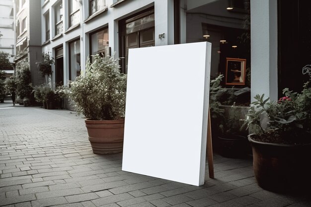 Una maqueta de cartelera blanca en blanco en una acera en una ciudad