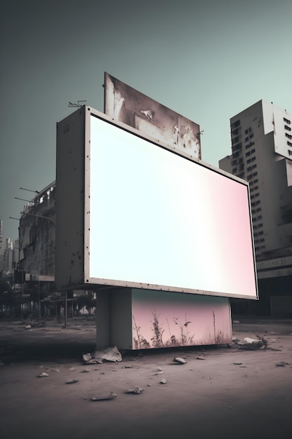 Maqueta de cartelera en blanco para publicidad en ciudad postapocalíptica