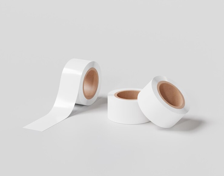 La maqueta de cinta de rollo, pegatina de rollo blanco, renderizado 3d, renderizado 3d