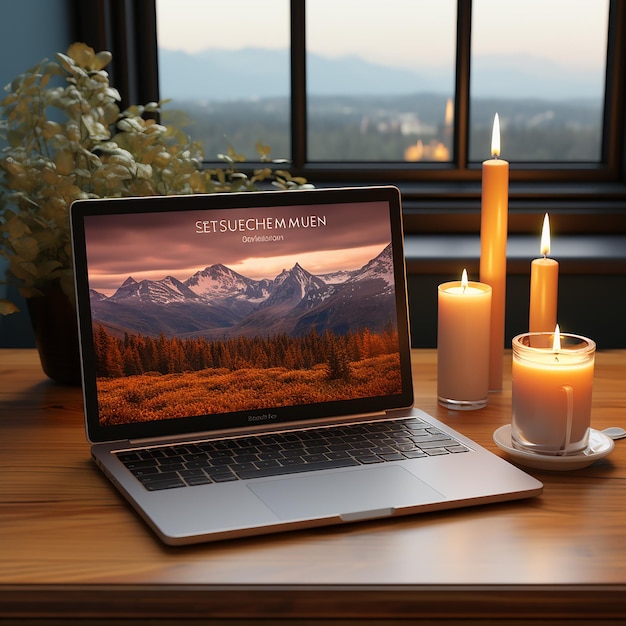 Maqueta de computadora portátil elegante con fondo de escritorio minimalista