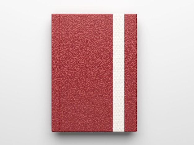 Maqueta de cuaderno de diario de cuero marrón fotorrealista aislada en superficie gris claro, render 3d