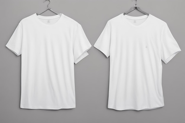 Maqueta de diseño de camiseta blanca y fondo gris y maqueta de camiseta blanca