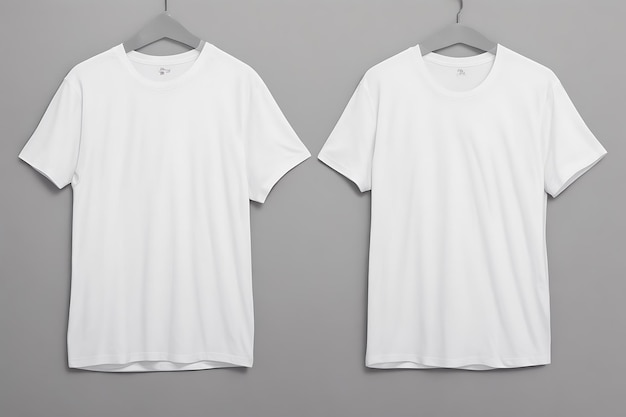 Maqueta de diseño de camiseta blanca y fondo gris y maqueta de camiseta blanca