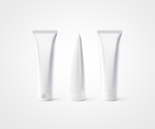 Maqueta de diseño de tubo blanco en blanco conjunto de vista lateral de perfil frontal trasero