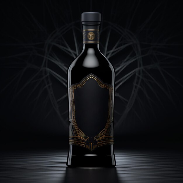 Maqueta de elegante botella Arrack negra con etiqueta vacía