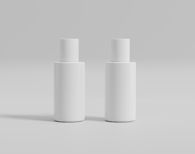 Maqueta de embalaje cosmético blanco en blanco, recipiente de plástico sobre fondo vacío, representación 3d, ilustración 3d