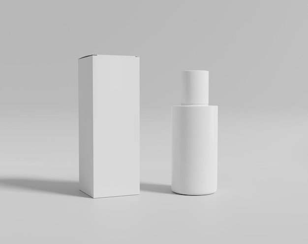 Maqueta de embalaje cosmético blanco en blanco, recipiente de plástico sobre fondo vacío, representación 3d, ilustración 3d
