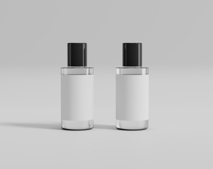 Maqueta de embalaje cosmético transparente en blanco, recipiente de plástico sobre fondo vacío, renderizado 3d, 3d