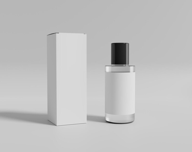 Maqueta de embalaje cosmético transparente en blanco, recipiente de plástico sobre fondo vacío, renderizado 3d, 3d