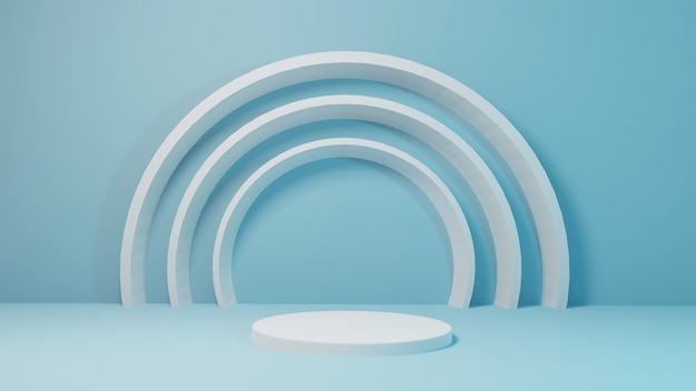 maqueta de la etapa del cilindro para el producto con la representación 3d del fondo azul del círculo abstracto