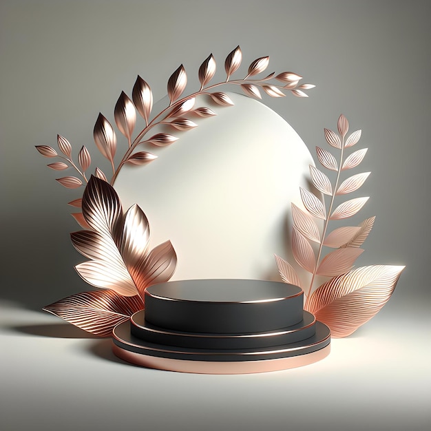 Maqueta de exhibición de productos de plataforma de podio 3D con tema de oro rosa y negro