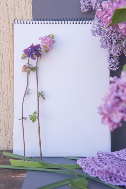 Maqueta de fondo de primavera con fondo violeta de espacio vacío