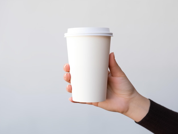 Maqueta fotográfica de una taza de café desechable taza de papel desechable para café para llevar con tapa blanca