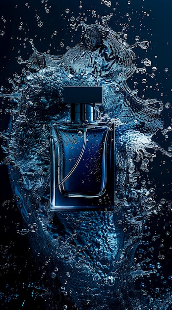 Maqueta fotorrealista de una botella de perfume de lujo sobre un fondo de flores Concepto de fragancia y naturaleza
