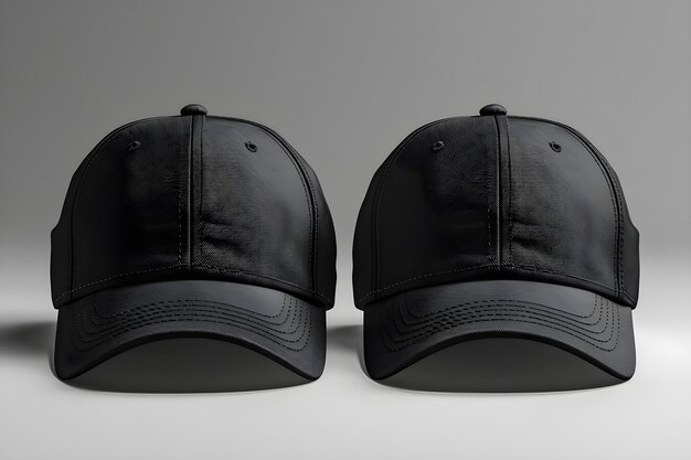 Maqueta de una gorra de béisbol negra mostrada desde las perspectivas delantera y trasera Concepto Ropa Accesorios de moda Fotografía Maqueta