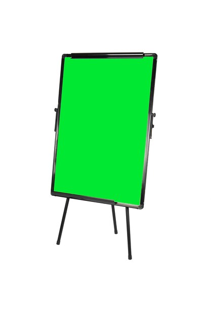 Maqueta de gráfico Flip Tabla blanca de presentación y seminario con pantalla de color verde Gráfico Flip en trípode con espacio para texto Pantalla Chroma