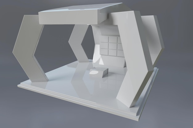 Maqueta de una habitación con estructura en forma de hexágono blanco.