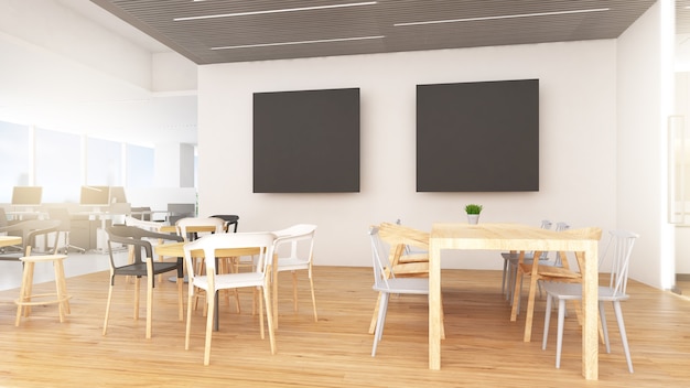 Foto maqueta de imagen en una solapa blanca en la oficina, sala de estar en la oficina, renderizado 3d