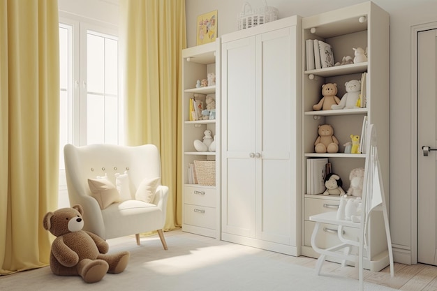 Maqueta del interior de una habitación infantil blanca