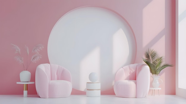 Maqueta interior de la sala de estar con muebles contemporáneos y acentos caseros elegantes contra un vibrante