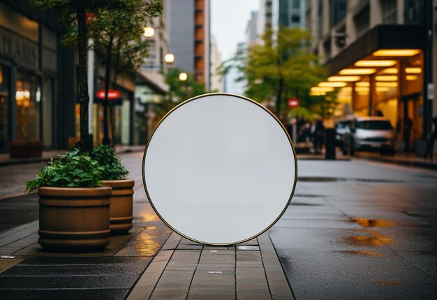 Maqueta de letrero de calle circular en blanco Marca urbana en su máxima expresión creada con IA generativa