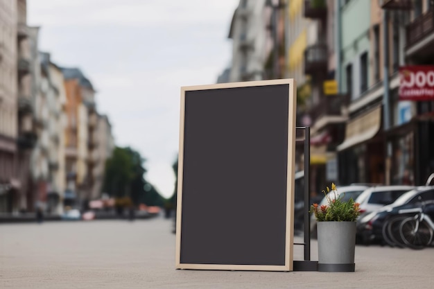 Maqueta de letrero y marco vacío de plantilla en publicidad callejera exterior generada por IA