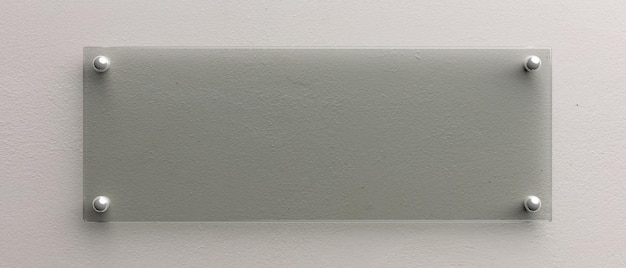 Maqueta de letrero de pared de vidrio en blanco Ilustración 3d Plantilla de señalización de oficina