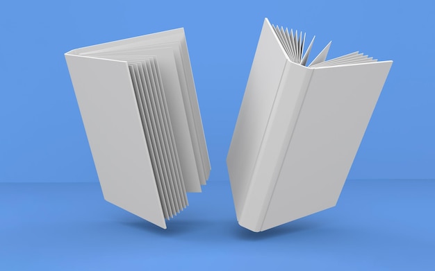 Una maqueta de un libro abierto y cerrado levitando por encima de la superficie maqueta con representación de sombra d