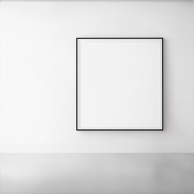 Foto maqueta de lienzo enmarcado en blanco en la pared blanca del suelo