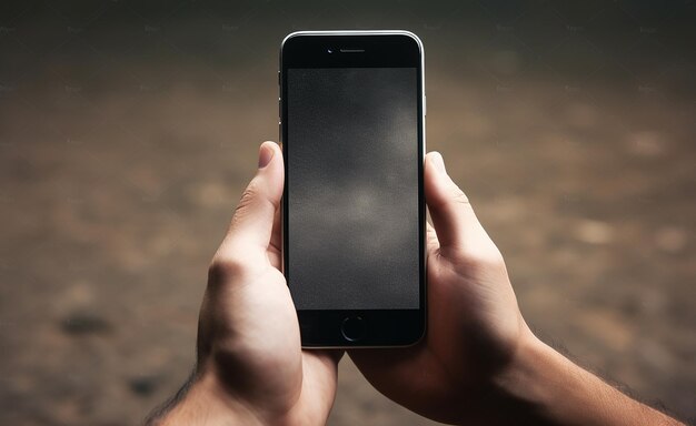 Maqueta de manos con pantalla en blanco usando un teléfono celular Foto de stock 349