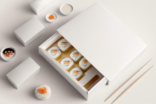 Maqueta de marca y empaque de sushi Generación de IA