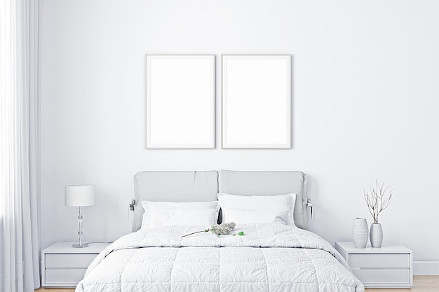 Foto maqueta de marco de dormitorio en color blanco grisáceo