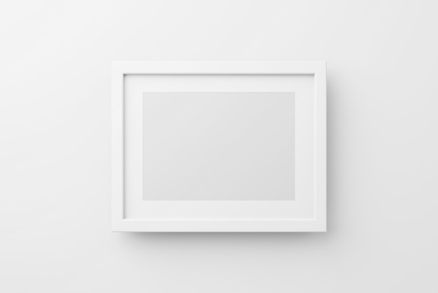 Foto maqueta de marco de foto de pared rectangular en fondo blanco