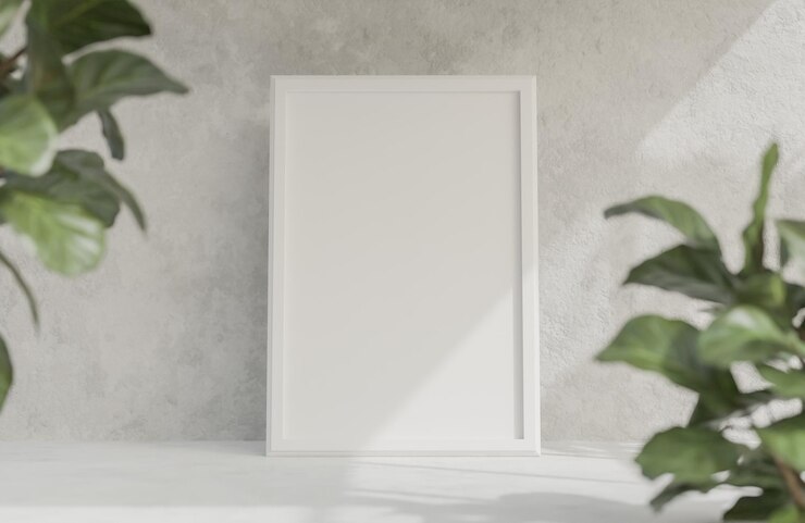 Maqueta de marco de fotos en blanco en un muro de hormigón para su diseño
