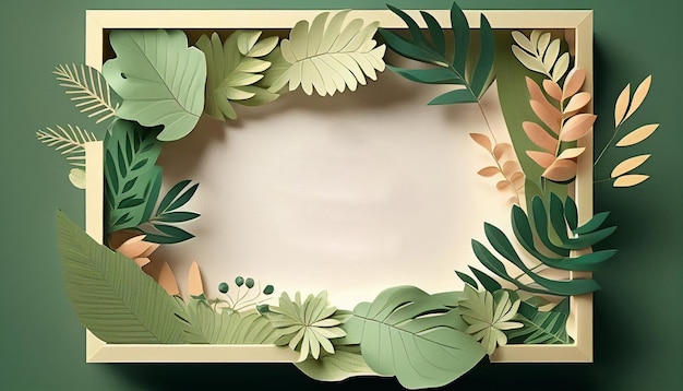 Maqueta de marco de hoja verde en estilo artesanal de papel IA generativa