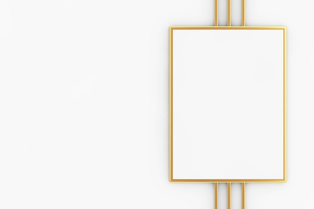 Maqueta de marco de imagen en blanco dorado blanco abstracto premium con renderizado 3d de líneas doradas abstractas