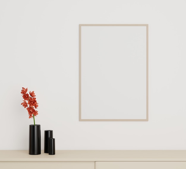 Foto maqueta de marco de imagen en blanco en la ilustración de rener 3d de estilo minimalista de la sala de estar interior moderna