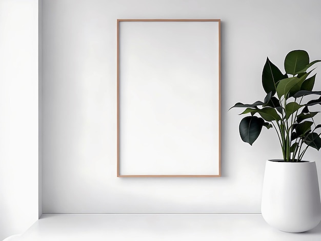 Maqueta de marco de imagen de madera en blanco en la pared en el interior moderno Plantilla de ilustraciones horizontales MockUp Fo