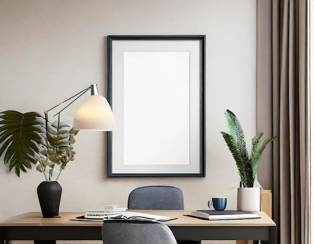 Maqueta de marco ISO De tamaño de papel Maqueta de cartel de pared de la oficina del hogar Maqueta de interior con oficina