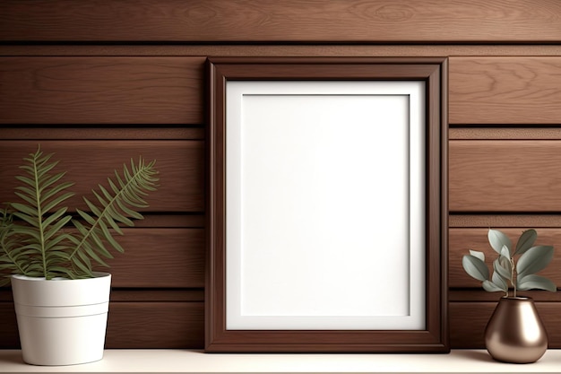 Maqueta de marco de madera vacío en tableros de caoba Paneles de pared de caoba Fondo del sitio web