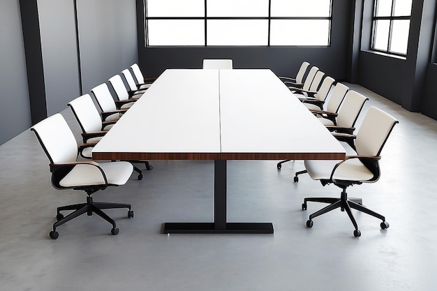 Maqueta de mesa de sala de conferencias Espacio blanco en blanco para su diseño