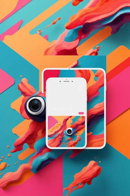 Una maqueta minimalista y abstracta de Instagram con un fondo colorido y vibrante