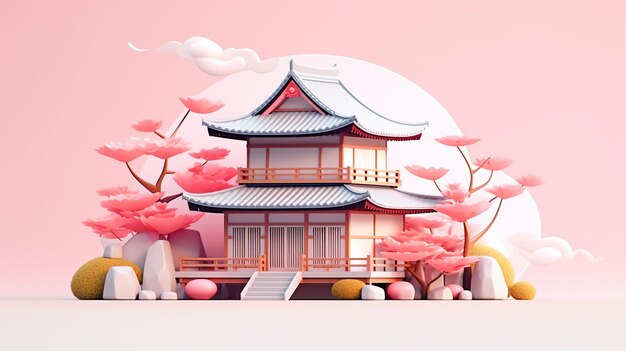 Foto maqueta minimalista de diseño 3d de casa japonesa.