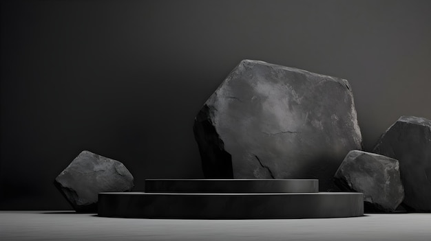 Maqueta minimalista de fondo de forma de roca y piedra geométrica negra para exhibición o escaparate de podio