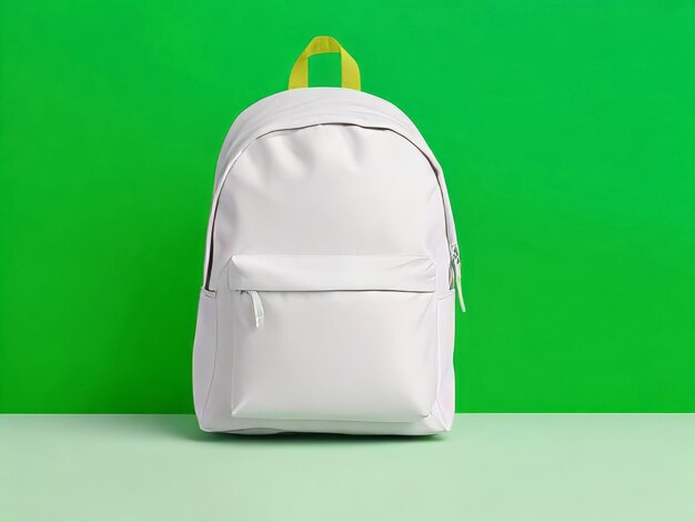 Foto maqueta de una mochila blanca en un fondo brillante bolso