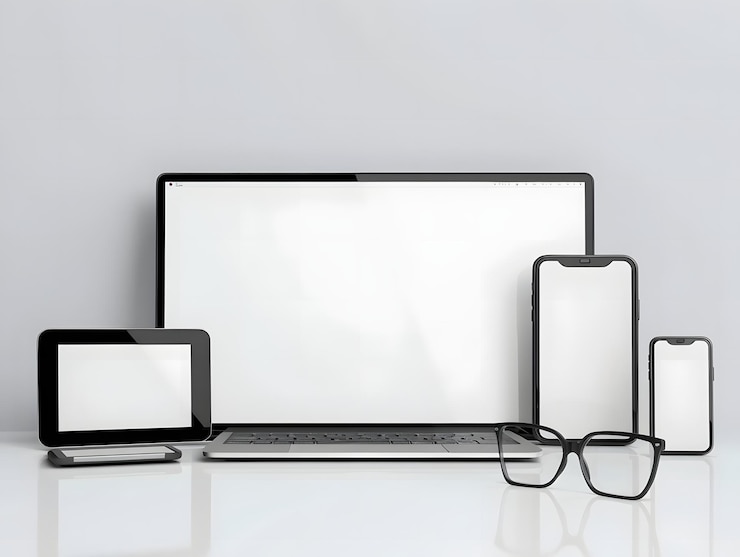 Foto maqueta de pantalla en blanco de los dispositivos digitales