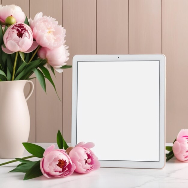 Foto maqueta de una pantalla en blanco de una tableta moderna o un lector electrónico en posición vertical